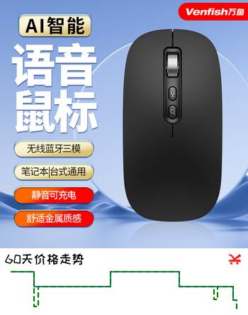 万鱼智能语音无线蓝牙鼠标 三模静音办公鼠标适用小米华为苹果惠普联想笔记本台式电脑便携可充电 黑色