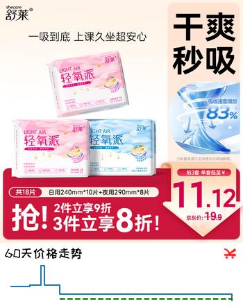 舒莱卫生巾日夜用组合18片超薄透气姨妈巾量多瞬吸京东自营官方旗舰