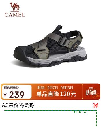 【5折】骆驼（CAMEL）户外休闲魔术贴包头洞洞沙滩运动凉鞋男 G14M076677 曙光绿/黑 42https://u.jd.com/xgnWbUr----普遍有货 | 下1件最优到手单价：334 -> 【179.5】