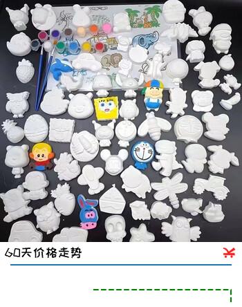 贝可麦拉（beikemaila）儿童涂色石膏娃娃白模DIY迷你彩绘涂鸦亲子填色绘画活动礼物玩具 10个随机2D白坯+12色颜料+2画笔