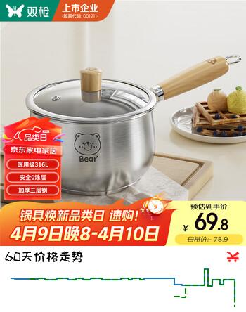 双枪（Suncha）316L不锈钢小奶锅辅食锅汤锅泡面蒸锅燃气电磁炉16cm带盖