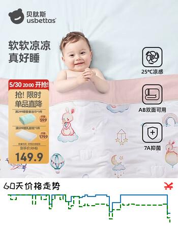 贝肽斯儿童夏凉被婴儿被子四季通用宝宝幼儿园空调被星光兔 150×120cm
