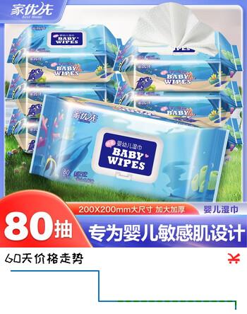 家优先80抽大包装儿童新生宝宝手口湿巾 家庭实惠抽取式有盖湿巾 【升级加厚款】手口湿巾3包*80抽