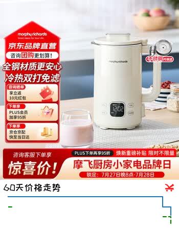 【9折】摩飞电器（Morphyrichards）破壁机豆浆机家用1L大容量低音五谷杂粮免煮1-3人细腻免滤预约辅食多功能料理机MR8203白https://u.jd.com/91orIos----普遍有货 | 下2件最优到手单价：275 -> 【249】