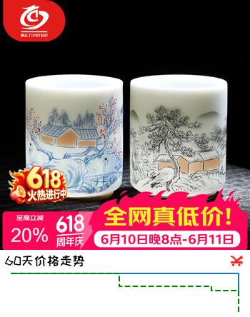 MULTIPOTENT主人杯陶瓷功夫茶具羊脂玉瓷茶杯高升杯2个装礼盒装伴手礼物