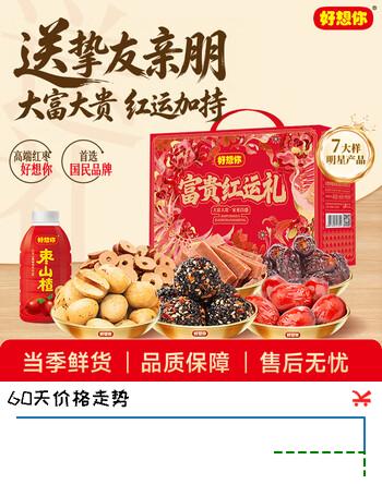 【7折】好想你富贵红运礼1726g红枣零食礼盒坚果蜜饯果干囤货大礼包国庆节团购https://u.jd.com/4D5DLSf----普遍有货 | 下7件最优到手单价：59.9 -> 【43.46】