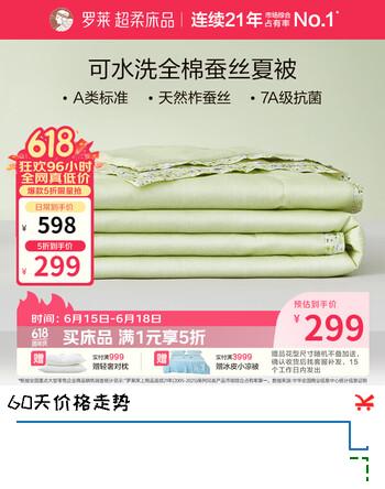 罗莱家纺蚕丝被子A类抗菌可水洗蚕丝夏凉被200*230cm