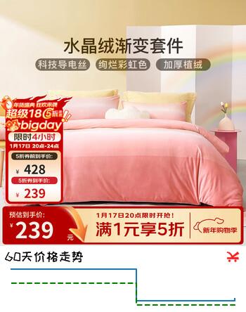 富安娜家纺 保暖加厚秋冬牛奶绒床上四件套学生宿舍防静电床单被套 哈尼【渐变水晶绒&抗静电】 1.5米床 床单款 (被套203*229cm)