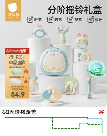 贝肽斯婴儿手摇铃玩具可啃咬牙胶宝宝玩具礼盒0-6个月1岁抓握训练 6件套