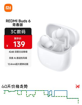 小米（MI）Redmi Buds 6 青春版 入耳式蓝牙耳机 42dB降噪 适用于安卓苹果手机 晴雪白