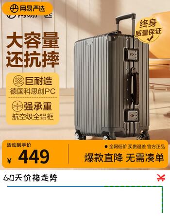网易严选大容量铝镁框小金刚PC行李箱商务拉杆箱旅行箱24英寸亮面神秘灰
