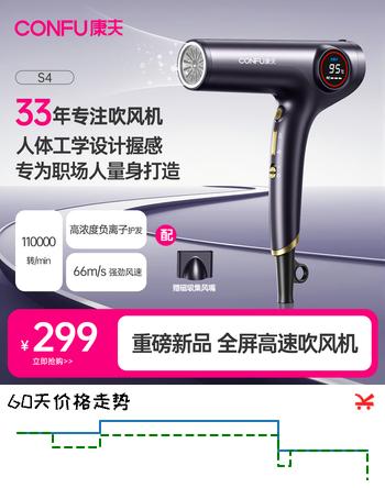康夫（CONFU）高速电吹风机家用大功率不伤发大风力速干节日礼物专业发廊理发店负离子吹风筒 S4紫色价保618