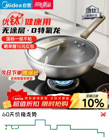 美的（Midea）炒锅不粘锅钛不锈钢炒菜锅煎锅有钛无涂层不粘锅电磁炉通用