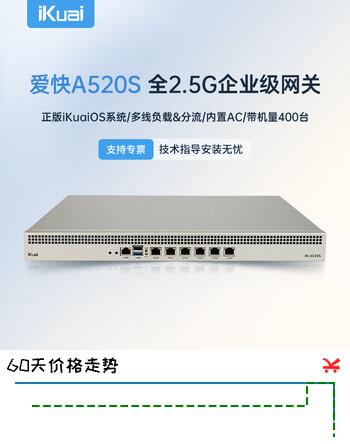 爱快（iKuai）全2.5G企业路由器 多WAN/多LAN口 一键认证/VPN/策略路由/日志审计 USB3.0 19英寸带机400台A520S