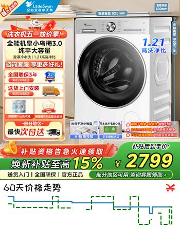 小天鹅（LittleSwan）12KG滚筒洗衣机全自动家用 纯平全嵌大容量净屑除毛 一级能效 小乌梅3.0 滚筒单洗 12kg