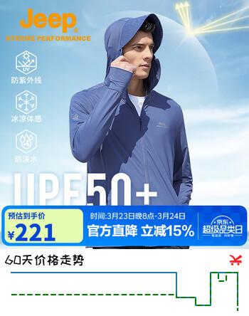 Jeep防晒衣男冰丝防紫外线UPF50+透气速干防晒服外套风衣皮肤衣男5278