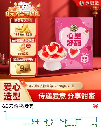 徐福记 心形橡皮糖草莓味528g 约70颗 结婚订婚喜糖 散装伴手礼休闲糖果