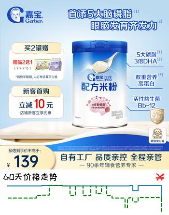 【8折】嘉宝（GERBER）多种磷脂 DHA配方米粉250g高铁易吸收宝宝辅食米粉6月 https://u.jd.com/x1VbViC----普遍有货 | 下2件最优到手单价：108.24 -> 【95.83】