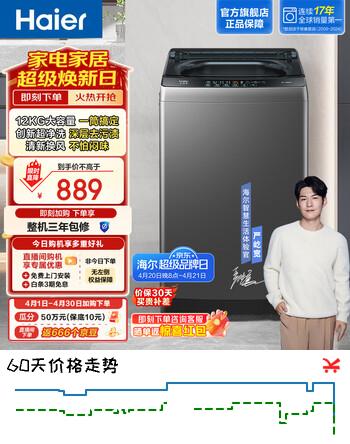 海尔（Haier）全自动波轮洗衣机12KG 家用大容量 升级除螨抗菌全桶换风 懒人强力洗 家电换新补贴Z33Mate1