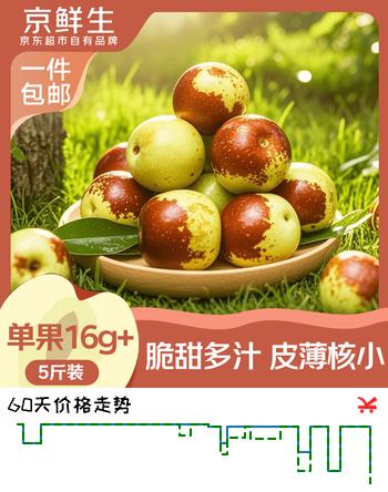 【8折】京鲜生陕西大荔冬枣 净重5斤 单果16g  生鲜水果 源头直发包邮https://u.jd.com/41fSLOh----普遍有货 | 下1件最优到手单价：29.9 -> 【24.9】