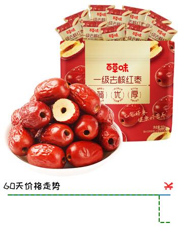 百草味一级去核大红枣500g 无核新疆特产免洗即食休闲零食孕妇煲汤煮粥