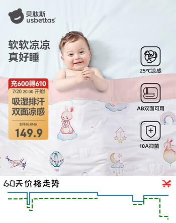 贝肽斯儿童夏凉被婴儿被子四季通用宝宝幼儿园空调被星光兔 150×120cm