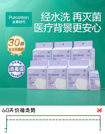 【5折】全棉时代一次性内裤女纯棉不掉絮灭菌 L码30条https://u.jd.com/UrTJa2B----普遍有货 | 下4件最优到手单价：197.88 -> 【114.9】