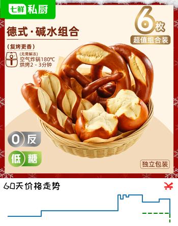 七鲜私厨碱水面包组合6枚装580g低脂健康早餐碱水面包速食欧包