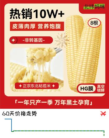 北纬妈咪白糯玉米3.2斤（200g*8穗）东北鲜甜黏粘糯玉米棒真空包装