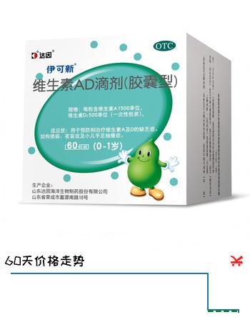 【9折】[伊可新]维生素AD滴剂 1500IU:500IU60粒 1盒装 0-1岁婴幼儿童宝宝补充d3药品https://u.jd.com/x65Mllf----普遍有货 | 下1件最优到手单价：56.81 -> 【52】