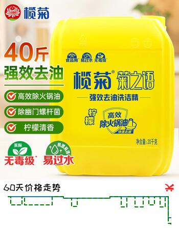 【8折】榄菊洗洁精大桶装20kg菊之语商用柠檬洗涤灵餐具果蔬清洗剂食品用级别https://u.jd.com/k6HRKqr----普遍有货 | 下3件最优到手单价：112.5 -> 【91.15】