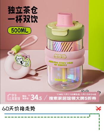 BABLOV噗噗玻璃杯女生高颜值吸管杯茶水分离杯子便携车载新年泡茶水杯 春日山桃500ml