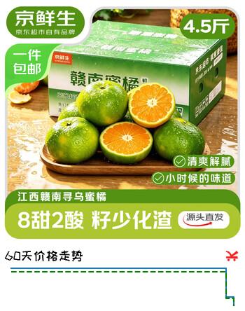 【5折】京鲜生 江西寻乌蜜橘 净重4.5斤 单果50mm  生鲜水果 源头直发包邮https://u.jd.com/UrenEF0----多半有货 | 下2件最优到手单价：42.21 -> 【22.41】