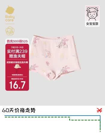 babycare山茶花儿童内裤婴儿裤衩平角裤宝宝 提琴兔 1条  100 