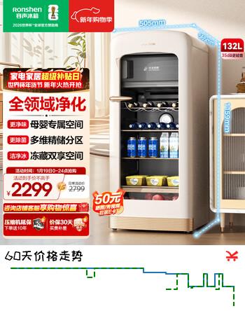 容声方糖132L冰吧冷冻冷藏客厅小冰箱母婴母乳多维精储分区减霜净味电子控温JC-132ZRSY国家补贴