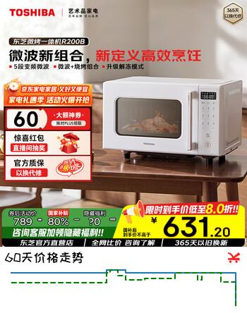 东芝（TOSHIBA）微波炉微烤一体机烤箱烧烤家用变频小型平板式 内置智能菜单 20L 白色  东芝新品微烤一体机 ER-R200BW