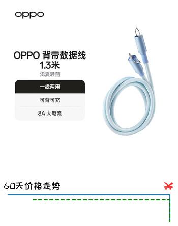 OPPO 背带数据线 1.3米 浅夏轻蓝 充电线快充 双type-c 通用安卓华为小米8A大电流手机充电线 京东自营