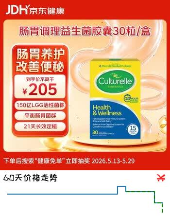 【8折】康萃乐Culturelle成人肠胃益生菌 调理肠道脾胃便秘增强免疫力30粒https://u.jd.com/kDHE3ru----普遍有货 | 下6件最优到手单价：120 -> 【102.5】