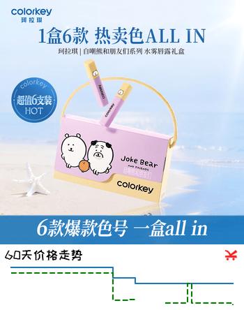【9折】Color Key珂拉琪自嘲熊系列珂拉琪便携唇露6支装送女友生日礼物 迷你唇露礼盒【自嘲熊系列】https://u.jd.com/kaF8sts----普遍有货 | 下1件最优到手单价：43 -> 【39】