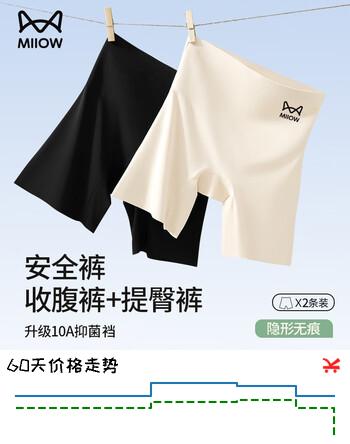 猫人2条装安全裤防走光女新款冰丝无痕内裤三合一收腹提臀打底平角裤