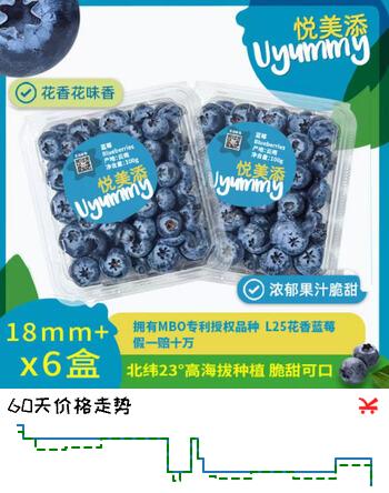 京鲜生&悦美添 云南花香蓝莓18mm+ 6盒装约100g/盒专利品种源头直发
