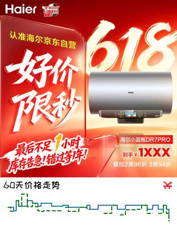 海尔巨能洗2.0 DR7Pro电热水器60升 国家补贴小蓝瓶富锶净肤洗AI节能DR7升级速热大水量家用上门安装