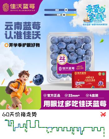 佳沃（joyvio）云南蓝莓 巨无霸22mm+ 4盒装 约125g/盒 新鲜水果礼盒
