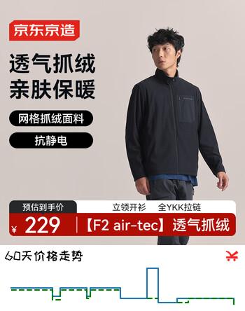 京东京造F2系列抓绒衣保暖夹克外套男新年衣服立领开衫 黑松露 L