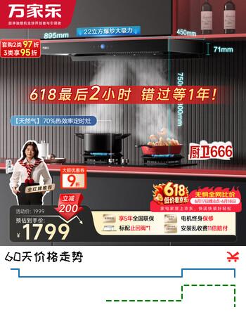 万家乐抽油烟机【小飓风】烟灶套装欧式22立方挥手自清洗 5.2kw大火力70%热效率灶具套装T4R1+C8R1天然气