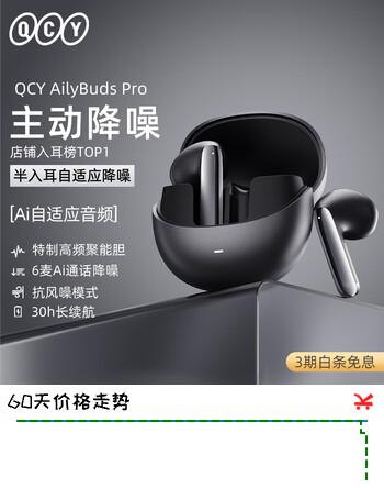 QCY AilyBuds Pro 真无线蓝牙耳机 半入耳主动降噪 游戏运动音乐耳机 高解析音质 小Q豆 黑色