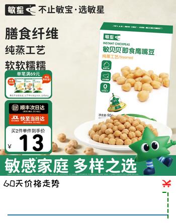 敏星纯蒸即食鹰嘴豆无蛋奶添加软糯高膳食纤维零食送敏宝婴儿童辅食谱 纯蒸鹰嘴豆90g*1盒