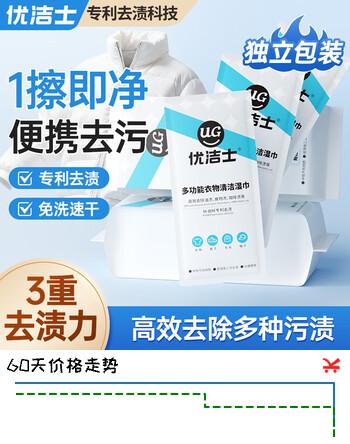 【4折】优洁士衣物清洁去渍湿巾 15片 独立装便携去渍免洗去污去油渍https://u.jd.com/4auV533----普遍有货 | 下9件最优到手单价：10.9 -> 【4.67】