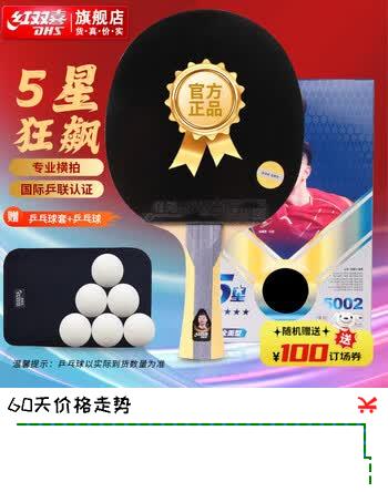 【7折】红双喜（DHS）乒乓球拍5星横拍单拍狂飙3胶皮五星全能球拍随机H/F5002含乓球https://u.jd.com/xO1suFt----普遍有货 | 下7件最优到手单价：269 -> 【211.28】