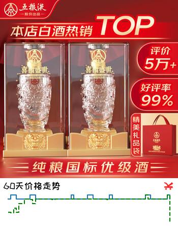 五粮液股份出品盛世龙年浓香型纯粮食白酒 52度 500ml*2瓶 白酒礼盒送礼